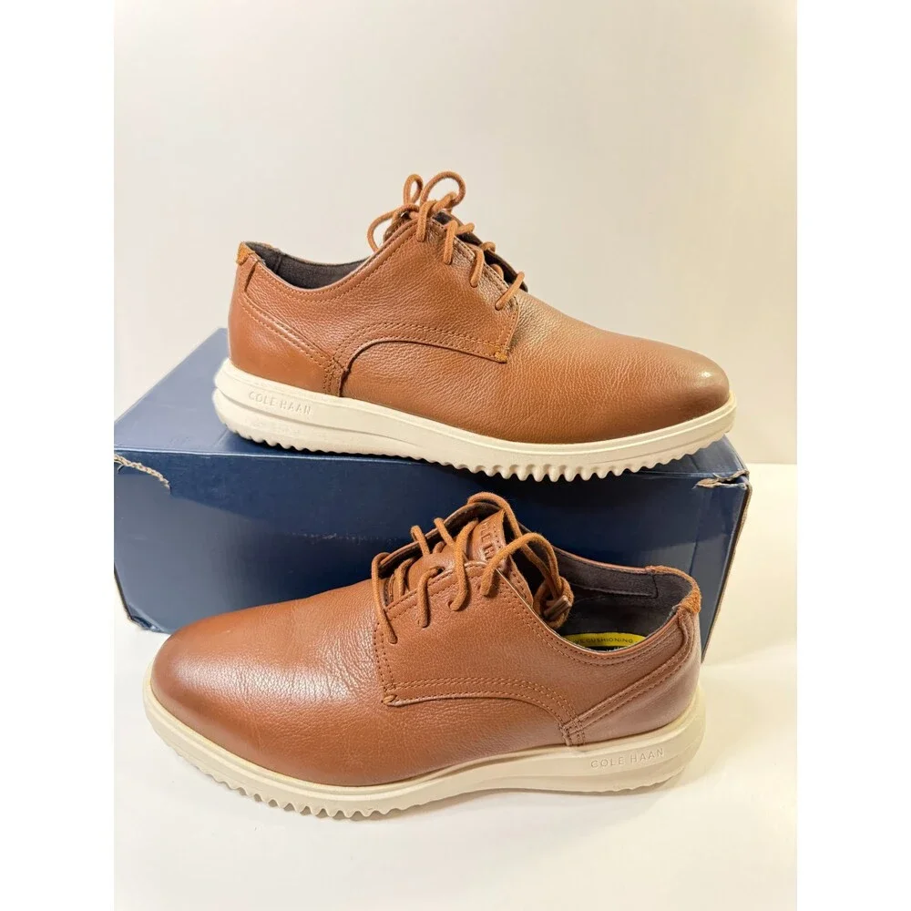 Cole Haan mens Grand+ Plain Toe Oxford, British Tan Leather/Ivory, 9.5 Wide US